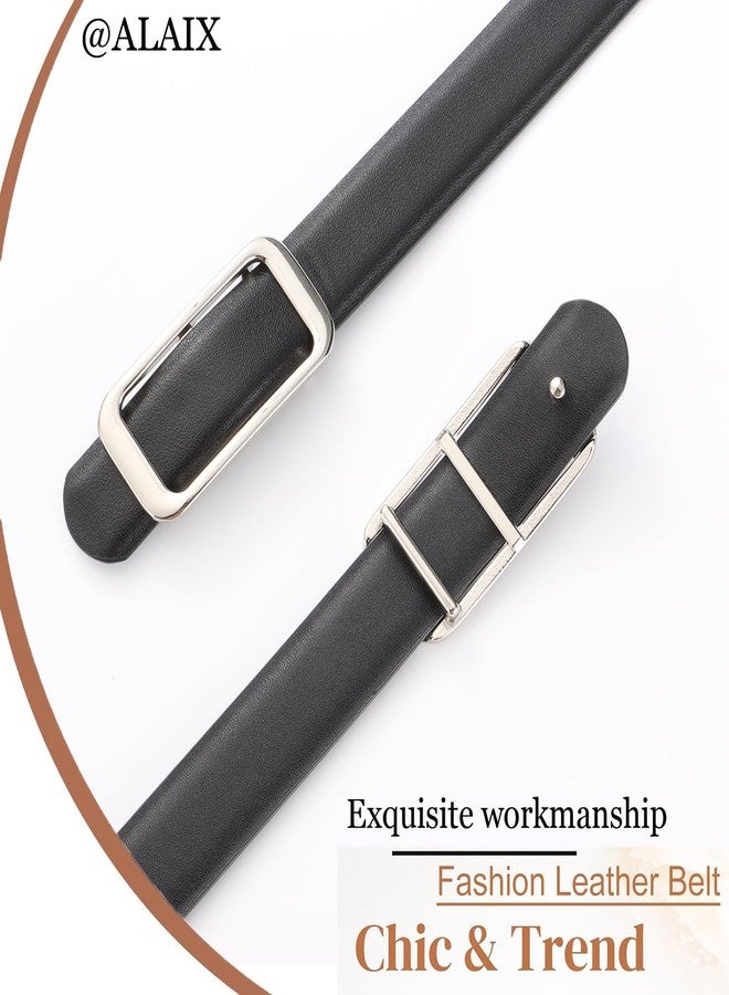 ALAIX Women's Leather Belt for Jeans Pants Fashion Belt with Gold/Silver Buckle Elegant Thin Waist Dress Belts for Women - Image 3